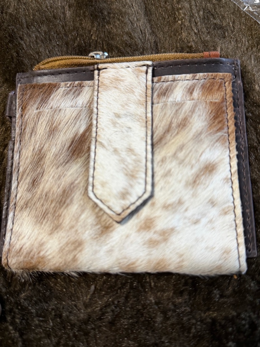 Leather Haircalf Card Holder in Natural Brown